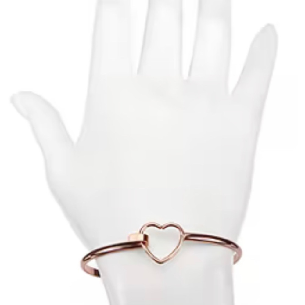Rose Tone Heart Bangle Bracelet